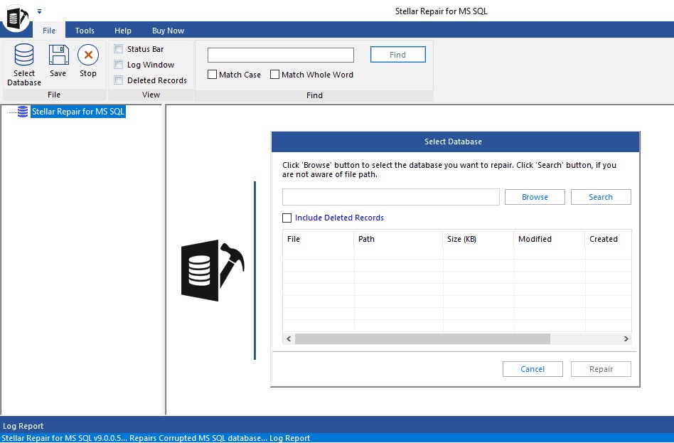 select the corrupt database file you want to repair